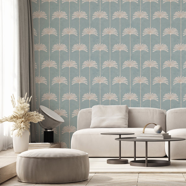 Soft Teal Palms Wallpaper A126