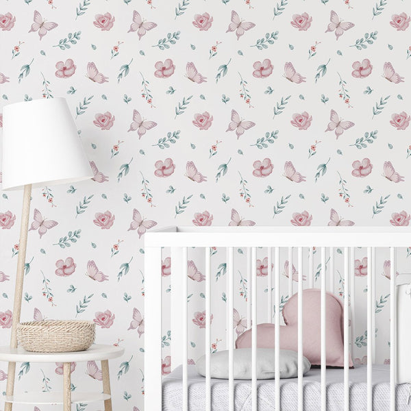 Tiny Floral Butterfly Wallpaper A051 - CostaCover-Peel and stick Removable Wallpaper-abstract floral-abstract wall art-accent wallpaper