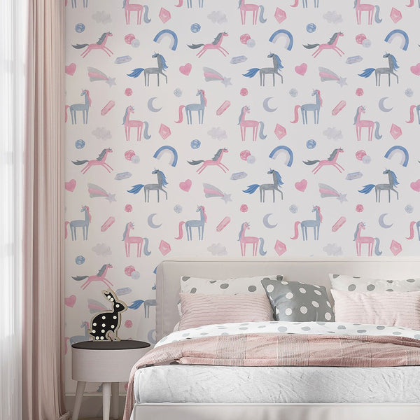 Hand-drawn Unicorn Wallpaper A056 - CostaCover-Peel and stick Removable Wallpaper-accent wallpaper-adhesive wallpaper-baby bedroom