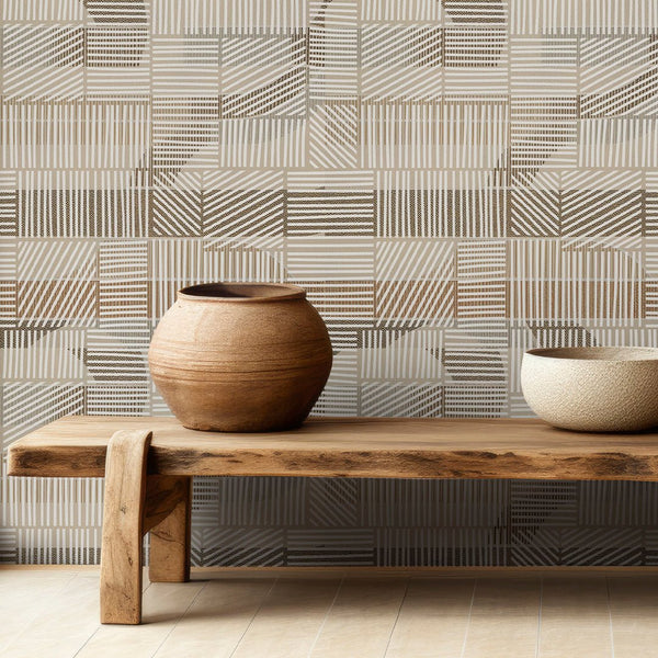 Beige Brown Stripes Wallpaper A009 - CostaCover - Peel and stick Removable Wallpaper - about walls - Abstract - Abstract Labyrinth Lines