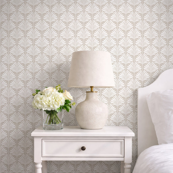 Beige Coastal Leaves Wallpaper L063