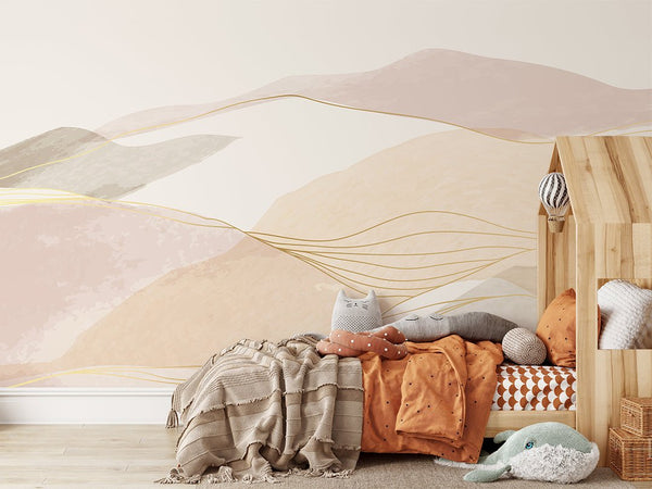 Pink & Gold Mountains Wall Mural CCM136 - CostaCover - Peel and stick Removable Wallpaper - Abstract - abstract mountains - abstract wall art