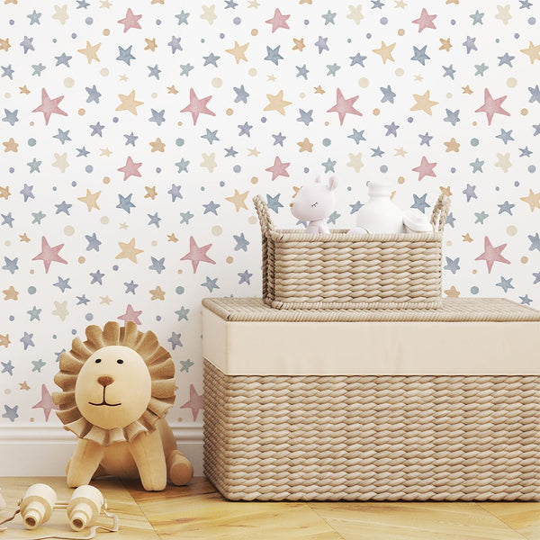Colored Stars Nursery Wallpaper S120 - CostaCover-Peel and stick Removable Wallpaper-Abstract-abstract wallpaper-accent wallpaper