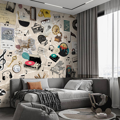 Beige Vintage Music Collage Wall Mural SM107