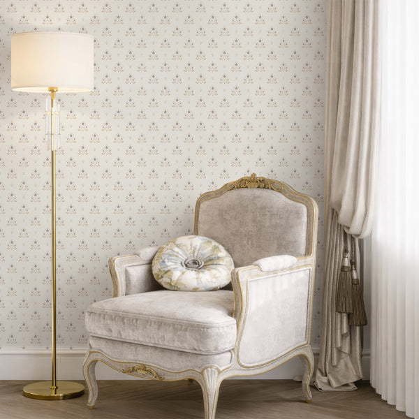 Neutral Floral Damask Wallpaper L070