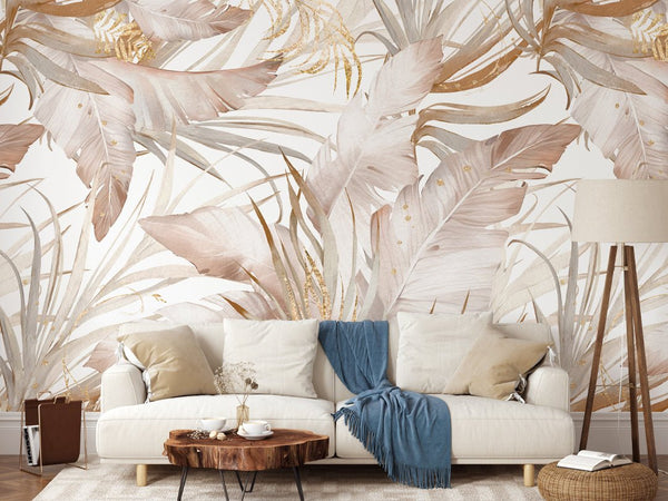 Tropical Banana Leaves Wall Mural WM018 - CostaCover - Peel and stick Removable Wallpaper - bathroom wallpaper - bedroom interior - bedroom wallpaper