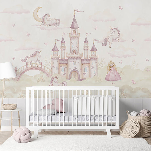 Pink Green Magical Kingdom Wall Mural AM131 - CostaCover-Peel and stick Removable Wallpaper-accent wallpaper-adhesive wallpaper-baby bedroom