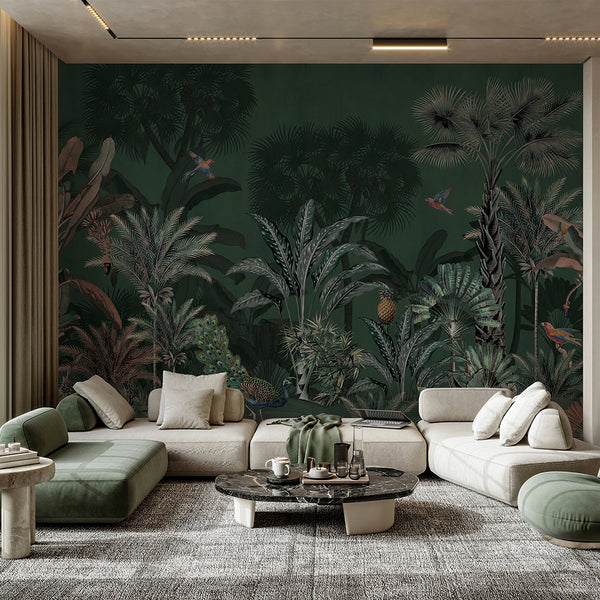 Dark Green Tropical Jungle Wall Mural AM184