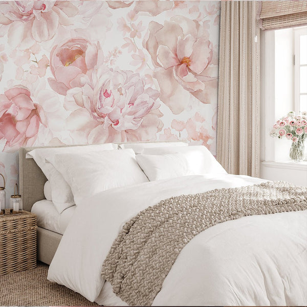 Pastel Pink Flowers Wall Mural SM039 - CostaCover - Peel and stick Removable Wallpaper - abstract wall art - abstract wallpaper - accent wallpaper