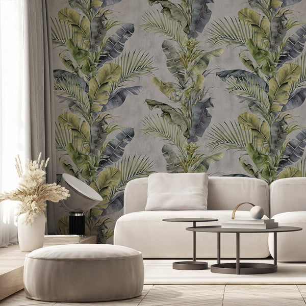 Gray Green Tropical Coastal Wallpaper A130 - CostaCover - Peel and stick Removable Wallpaper - accent wallpaper - adhesive wallpaper - bathroom wallpaper