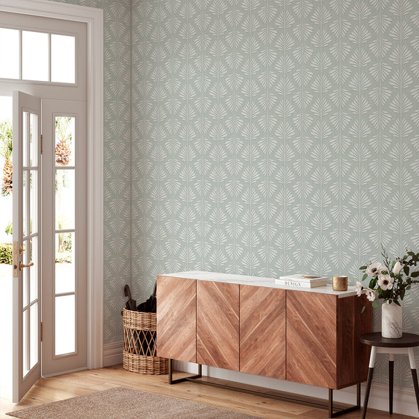 Sage Green Palm Leaf Wallpaper L015
