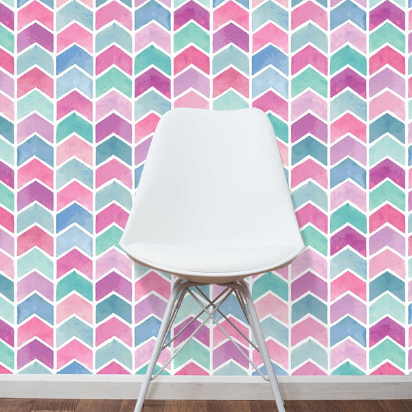 Watercolor Chevron Wallpaper CC185 - CostaCover - Peel and stick Removable Wallpaper - accent wallpaper - adhesive wallpaper - baby wall decor