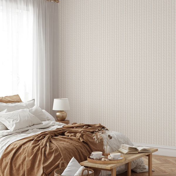 Beige Floral Stripe Wallpaper L133