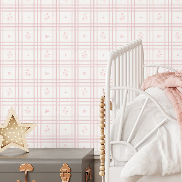 Pink Plaid Floral Wallpaper L150