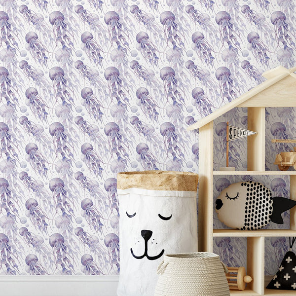 Purple Tiny Jellyfish Wallpaper S089 - CostaCover - Peel and stick Removable Wallpaper - accent wallpaper - adhesive wallpaper - baby bedroom