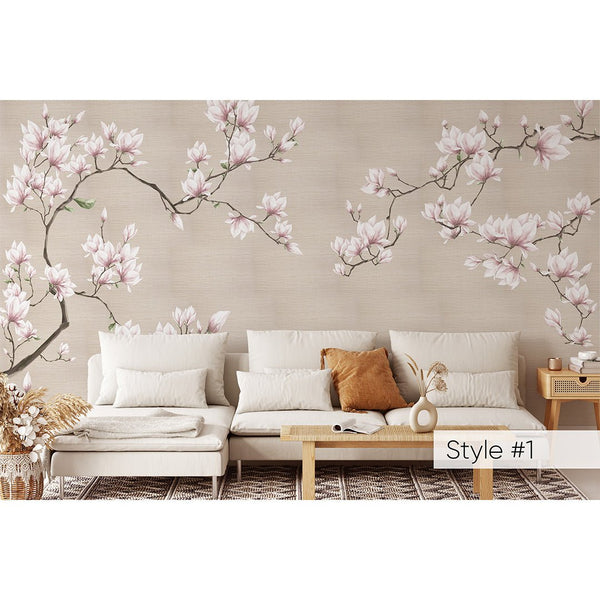 Blossom Sakura Grasscloth Wall Mural CG010 - CostaCover - Traditional Wallpaper - abstract wallpaper - bedroom wallpaper - beige wallpaper
