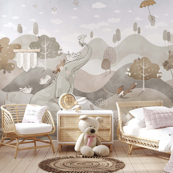 Elephant Animals Wall Mural SM004 - CostaCover - Peel and stick Removable Wallpaper - accent wallpaper - adhesive wallpaper - baby bedroom