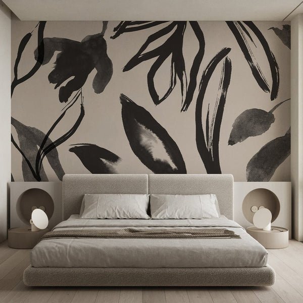 Black Beige Floral Wall Mural AM037 - CostaCover - Peel and stick Removable Wallpaper - about walls - Abstract - abstract floral