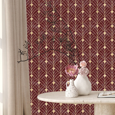 Burgundy Art Deco Wallpaper CC338