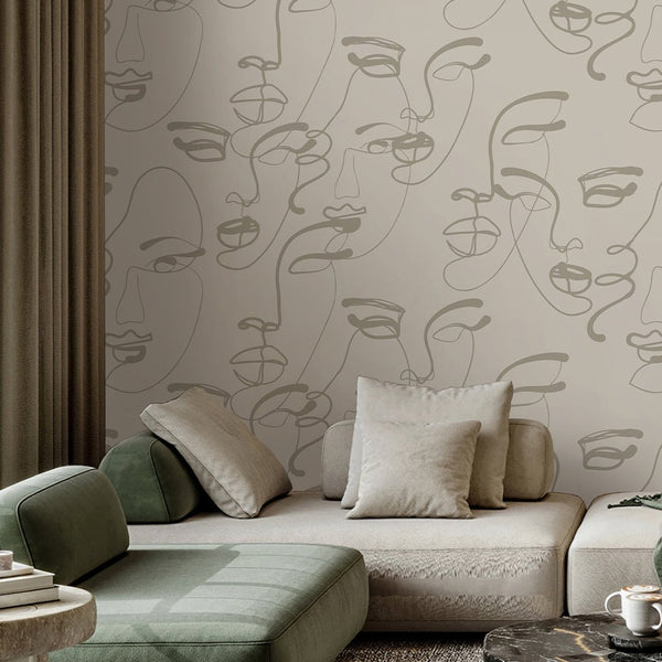 Beige Female Faces Wallpaper A008 - CostaCover - Peel and stick Removable Wallpaper - about walls - Abstract - abstract arches