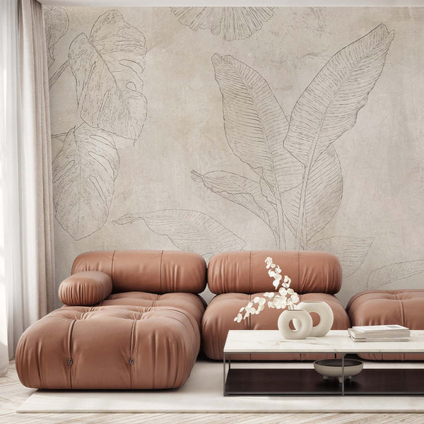 Neutral Beige Palm Leaves Wall Mural SM005 - CostaCover - Peel and stick Removable Wallpaper - abstract wall art - accent wallpaper - adhesive wallpaper