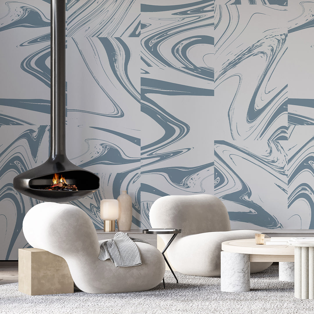 Grey Blue Abstract Paint Wall Mural AM026