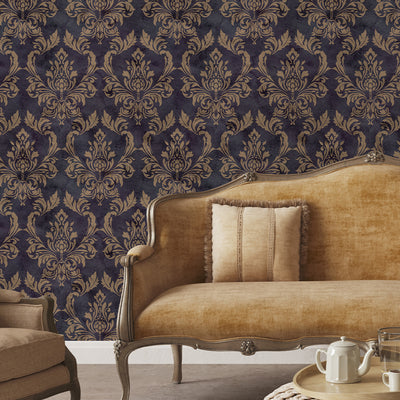 Vintage Dark Damask Wallpaper A026