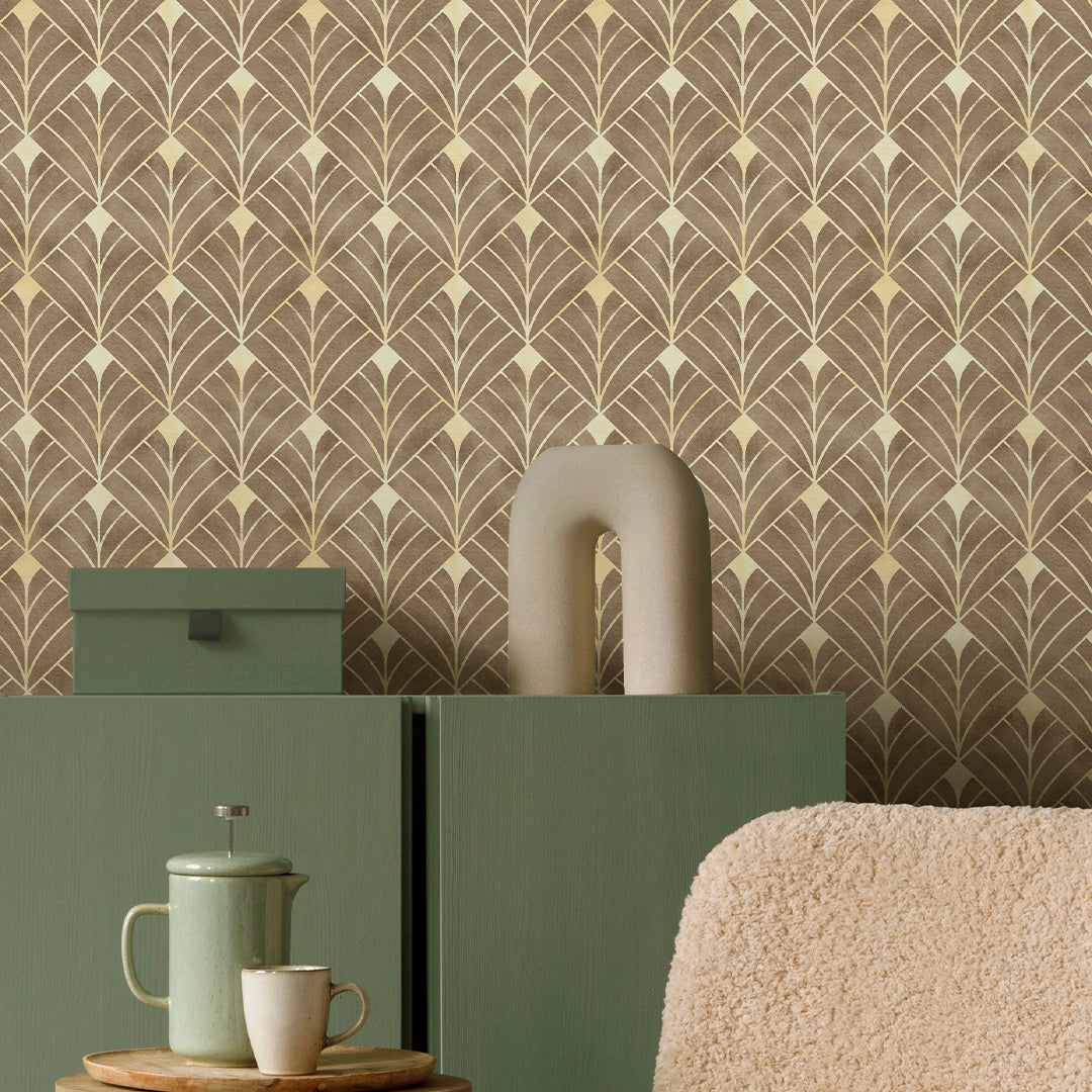 Light Brown Art Deco Wallpaper CC337