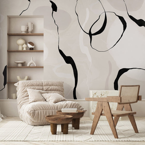 Black Beige Lines Wall Mural AM036 - CostaCover - Peel and stick Removable Wallpaper - about walls - Abstract - Abstract Labyrinth Lines
