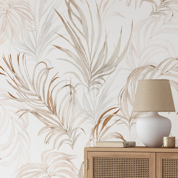 Tropical Palm Leaves Wallpaper W004 - CostaCover - Peel and stick Removable Wallpaper - adhesive wallpaper - bedroom interior - bedroom wallpaper