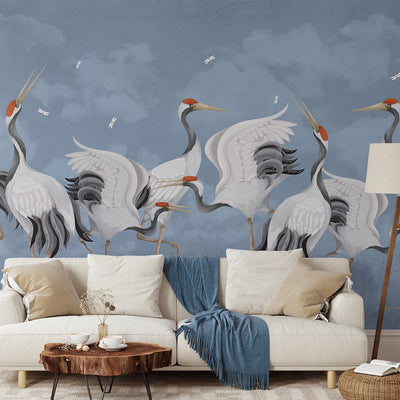 Blue Japanese Cranes Wall Mural WM111