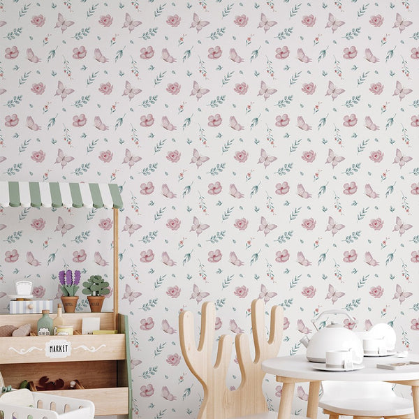 Tiny Floral Butterfly Wallpaper A051 - CostaCover-Peel and stick Removable Wallpaper-abstract floral-abstract wall art-accent wallpaper