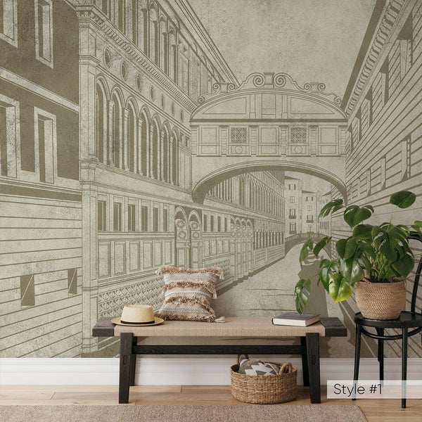 Beige Grey Vintage Streets Wall Mural CCM186 - CostaCover - Peel and stick Removable Wallpaper - Abstract - abstract arches - abstract floral