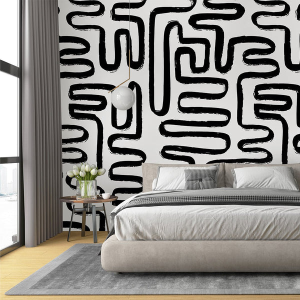 Black & White Lines Wallpaper W045 - CostaCover - Peel and stick Removable Wallpaper - Abstract - abstract lines - abstract wall art