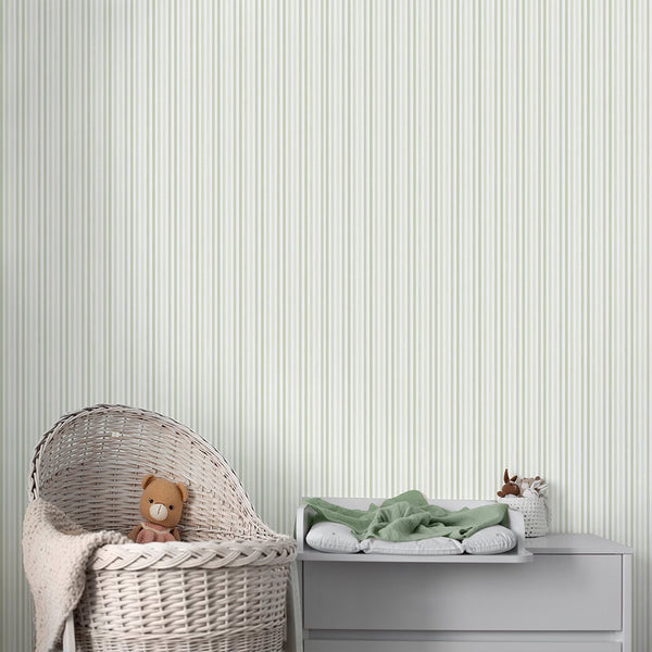 Pastel Green Stripes Wallpaper S005 - CostaCover - Peel and stick Removable Wallpaper - accent wallpaper - adhesive wallpaper - baby bedroom