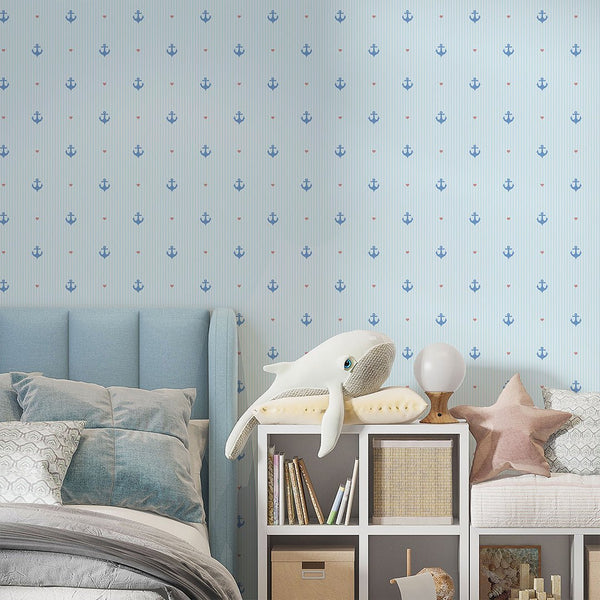 Light Blue Anchor Wallpaper A073 - CostaCover-Peel and stick Removable Wallpaper-Abstract-abstract wall art-abstract wallpaper