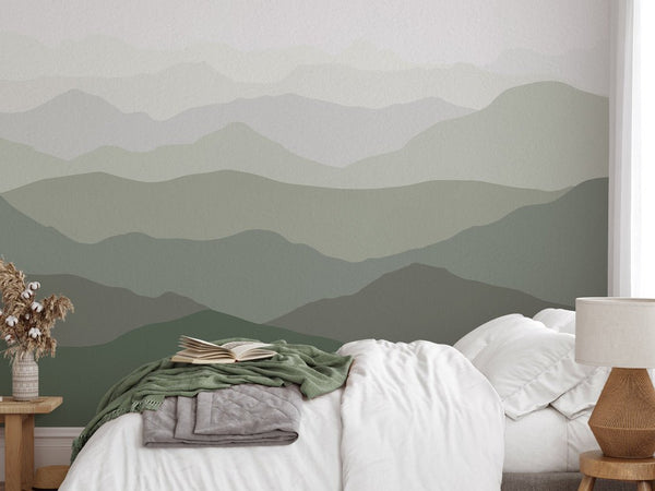 Olive Green Mountains Wall Mural WM041 - CostaCover - Peel and stick Removable Wallpaper - Abstract - abstract lines - abstract wall art