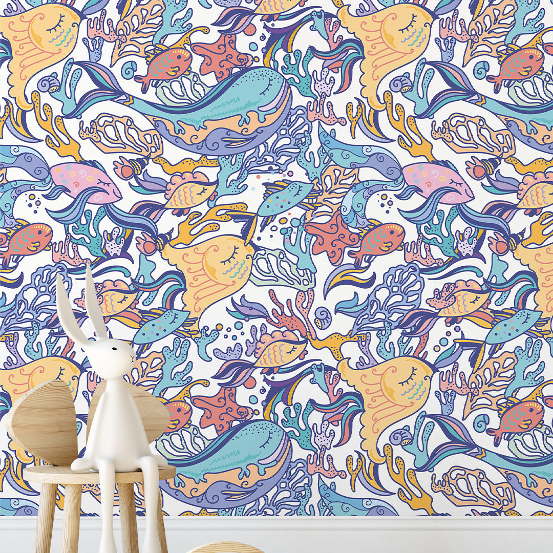Colored Line Art Fish Wallpaper S100