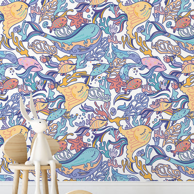 Colored Line Art Fish Wallpaper S100