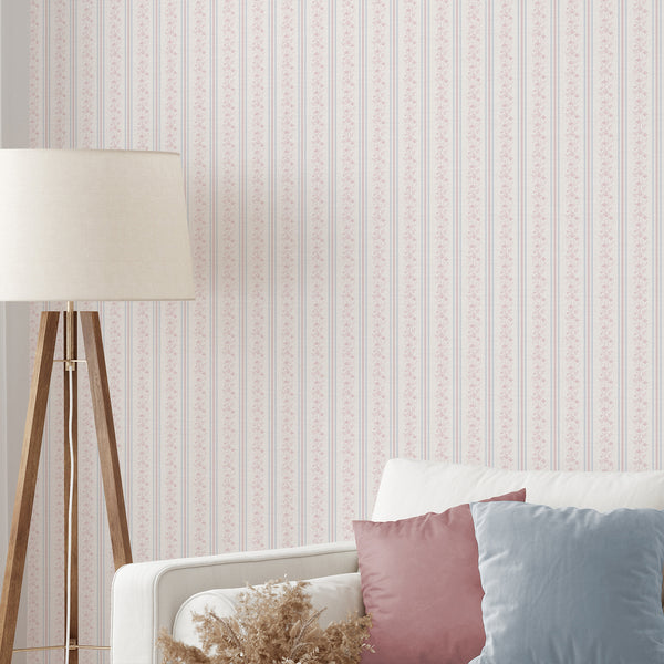 Pink Blue Floral Stripe Wallpaper L132