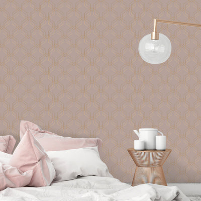 Rose Pink Gold Effect Art Deco Wallpaper CC324