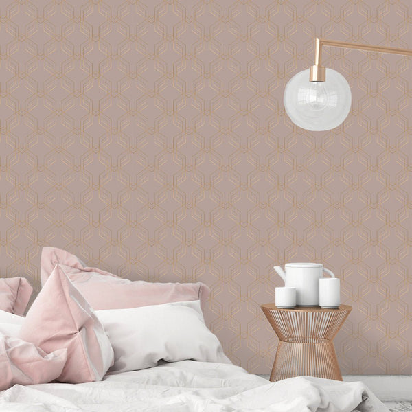 Rose Pink Gold Effect Art Deco Wallpaper CC324 - CostaCover - Peel and stick Removable Wallpaper - abstract wall art - accent wallpaper - adhesive wallpaper