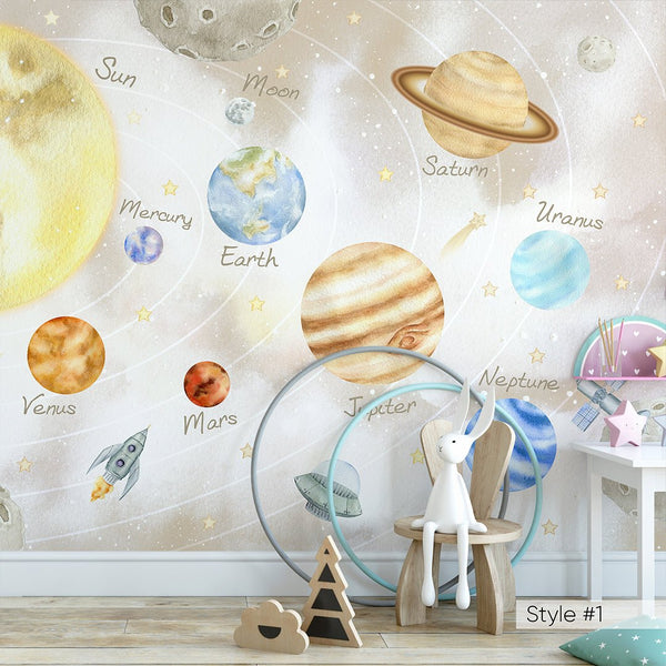 Beige Blue Solar System Wall Mural WM079 - CostaCover - Peel and stick Removable Wallpaper - abstract wallpaper - adhesive wallpaper - Aqua blue wallpaper