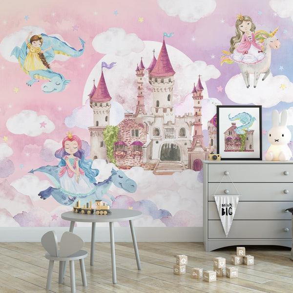 Castle & Princesses Wall Mural WM071 - CostaCover - Peel and stick Removable Wallpaper - abstract wallpaper - accent wallpaper - adhesive wallpaper