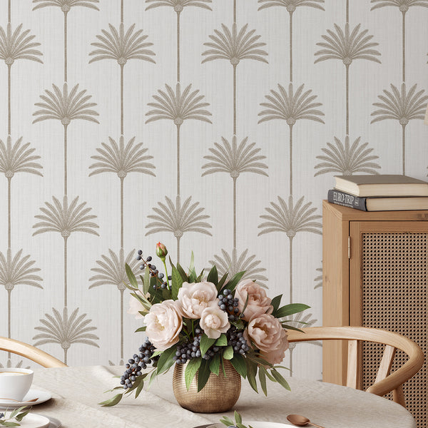 Neutral Beige Palm Tree Wallpaper L004