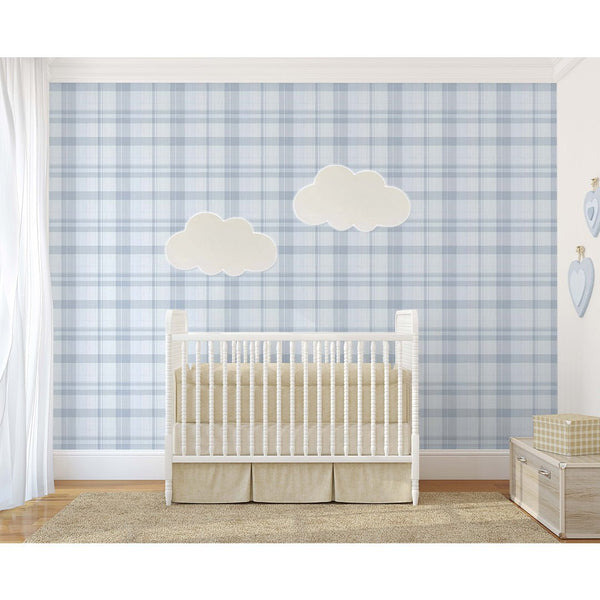 Blue Plaid Farmhouse Wallpaper S008 - CostaCover-Peel and stick Removable Wallpaper-abstract wall art-abstract wallpaper-accent wallpaper