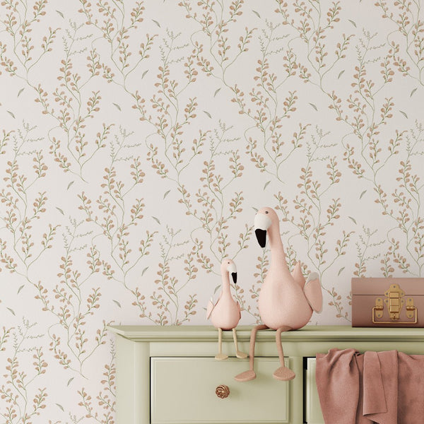 Beige Garden Flowers Wallpaper W032 - CostaCover - Peel and stick Removable Wallpaper - abstract wallpaper - accent wallpaper - adhesive wallpaper