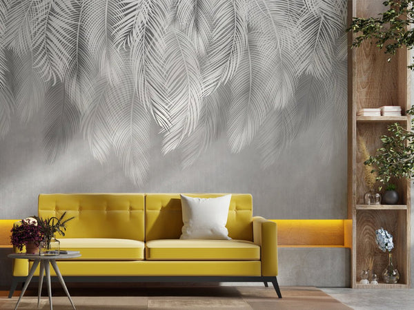 Gray Tropical Leaves Wall Mural WM043 - CostaCover - Peel and stick Removable Wallpaper - accent wallpaper - adhesive wallpaper - banana leaves