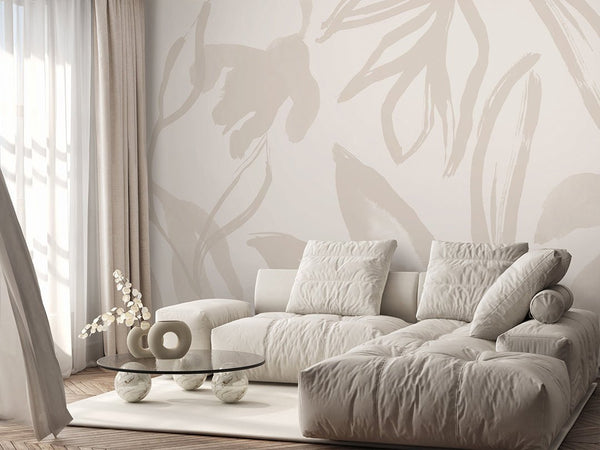 Neutral Beige Floral Wall Mural AM038 - CostaCover - Peel and stick Removable Wallpaper - about walls - Abstract - abstract floral