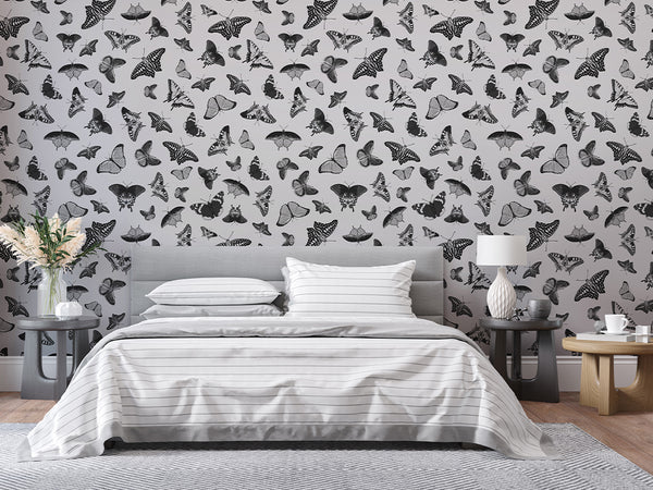 Black White Butterflies Wallpaper W158 - CostaCover - Peel and stick Removable Wallpaper - abstract wall art - abstract wallpaper - accent wallpaper